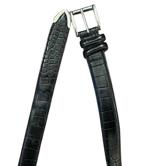 Crookhorn Croc-Embossed Black Leather Belt Italy/USA Silver Buckle/Tip Size 40 - Picture 14 of 14
